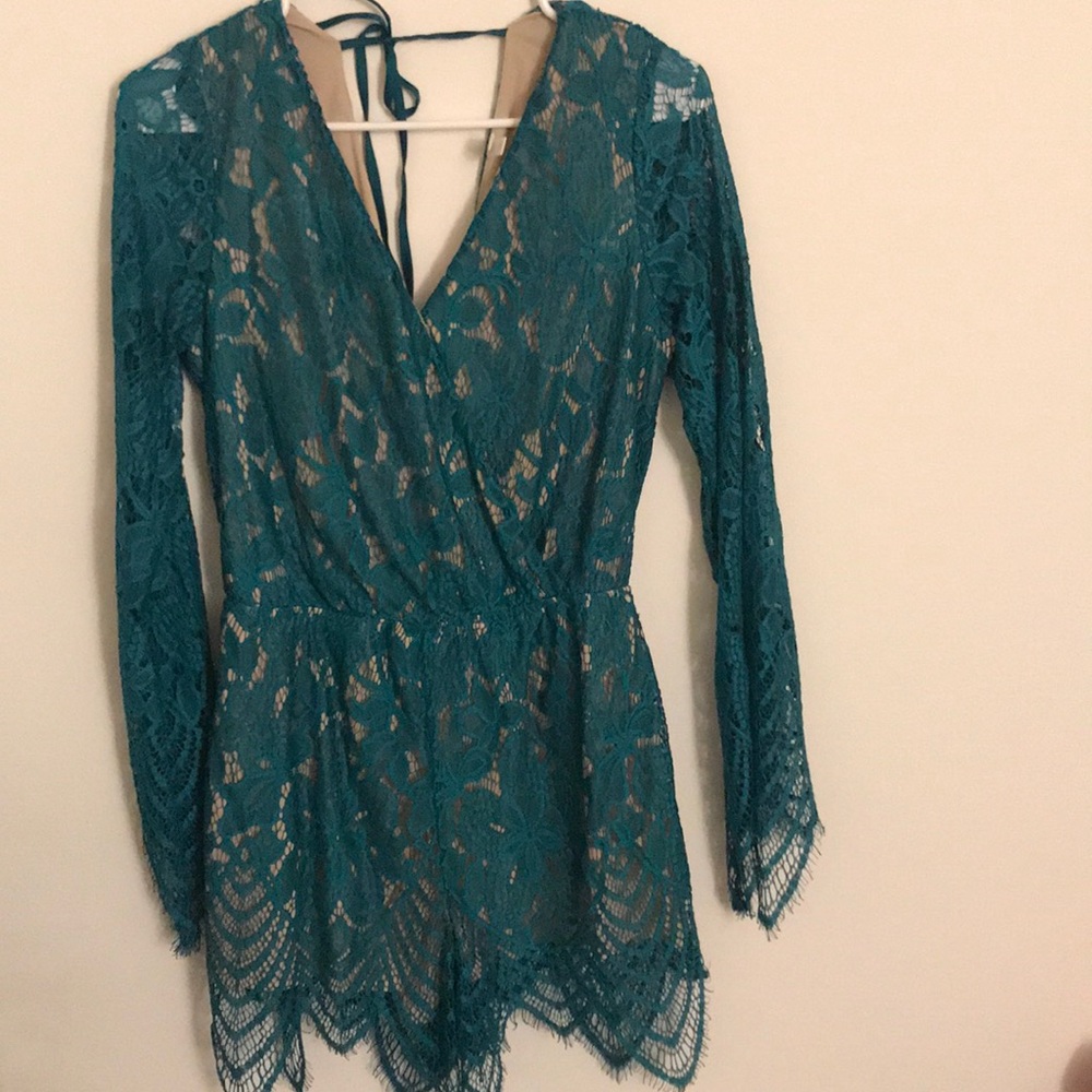 Turquoise lace romper
